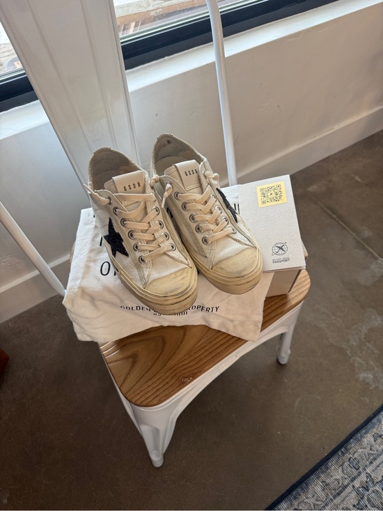 Golden Goose Shoes - Golden Goose VSTAR2 Low-Top Sneakers in Off-White with Black Star